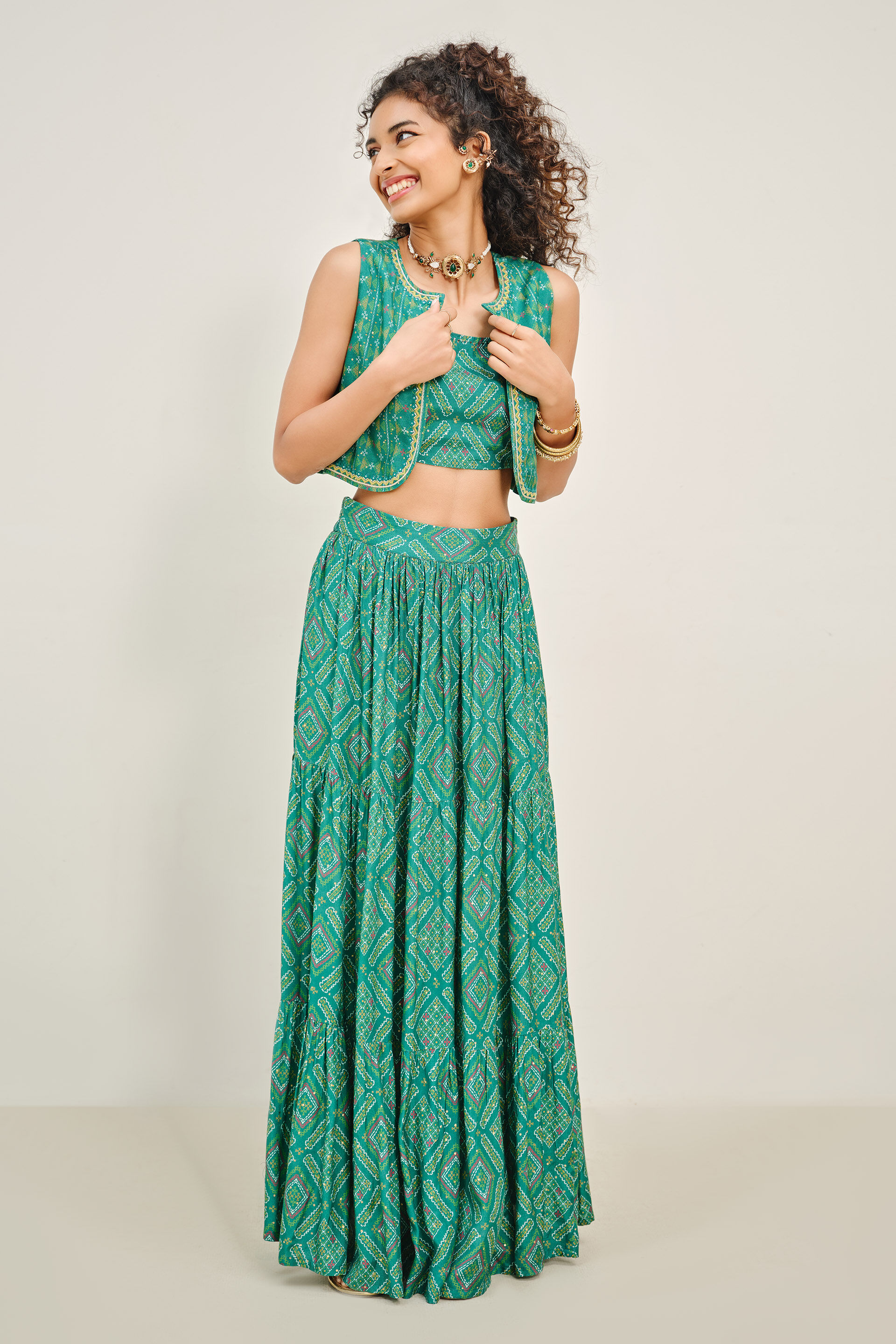 Tarini Teal Skirt Set, Teal, image 3